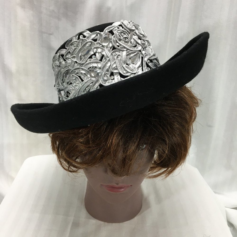 Black Cowboy Hat w/ Silver Embroidery & Rhinestone